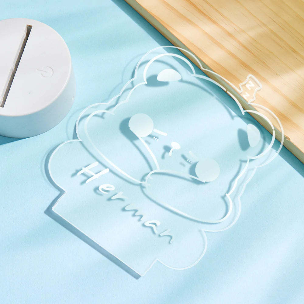 Custom Engraved Sleeping Bear LED Night Light Personalised Name Lamp Creative Gift - photomoonlampau