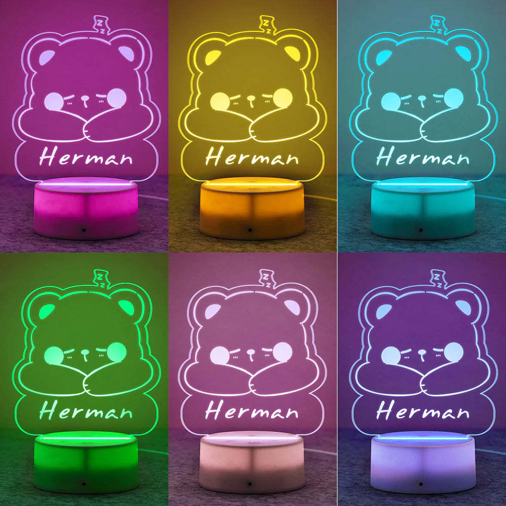 Custom Engraved Sleeping Bear LED Night Light Personalised Name Lamp Creative Gift - photomoonlampau