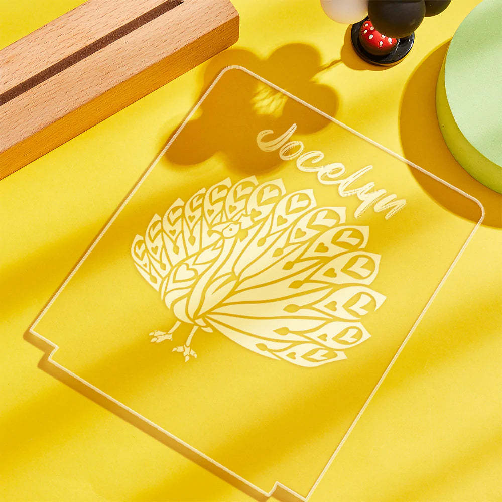 Custom Engraved Peacock Night Light LED Acrylic Night Light Bedroom Decor Gift for Kids - photomoonlampau