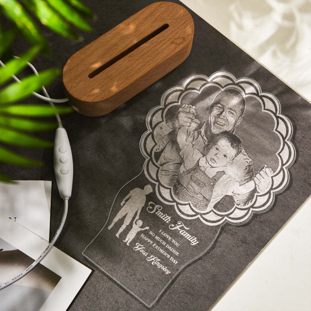 Custom Photo Father Child Lamp Personalized Engraved 7 Colors Acrylic Night Light Father's Day GIfts - photomoonlampau