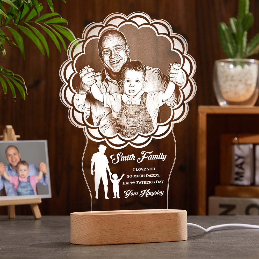 Custom Photo Father Child Lamp Personalized Engraved 7 Colors Acrylic Night Light Father's Day GIfts - photomoonlampau
