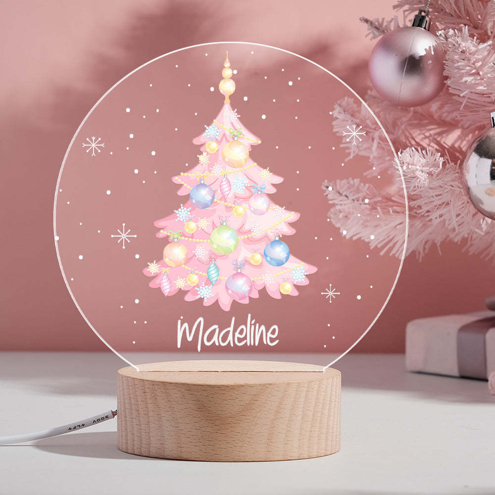 Custom Pink Christmas Tree with Balloon Personalised Name LED Light for Couple Christmas Gift - photomoonlampau