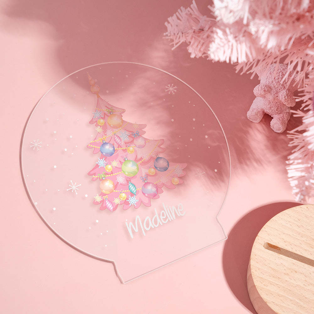 Custom Pink Christmas Tree with Balloon Personalised Name LED Light for Couple Christmas Gift - photomoonlampau