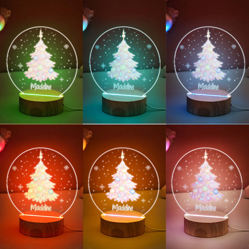 Custom Pink Christmas Tree with Balloon Personalised Name LED Light for Couple Christmas Gift - photomoonlampau