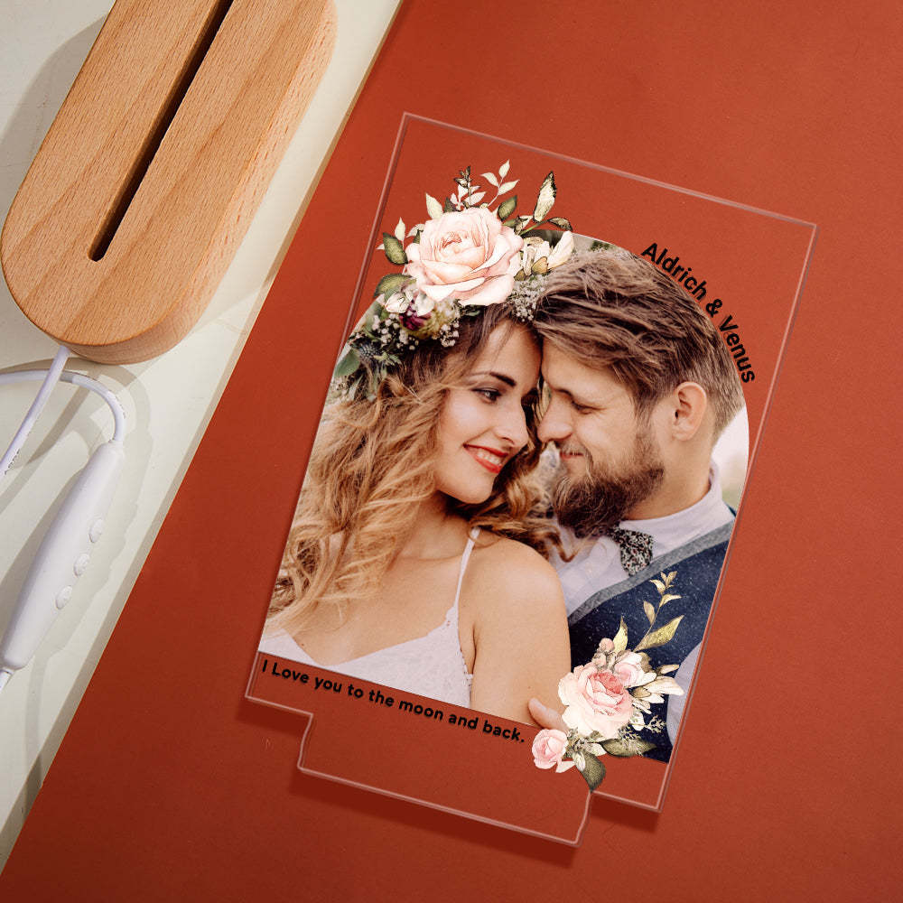 Custom Photo Print with Flowers Colorful Lamp Personalized Acrylic Night Light Engagement Gift - photomoonlampau