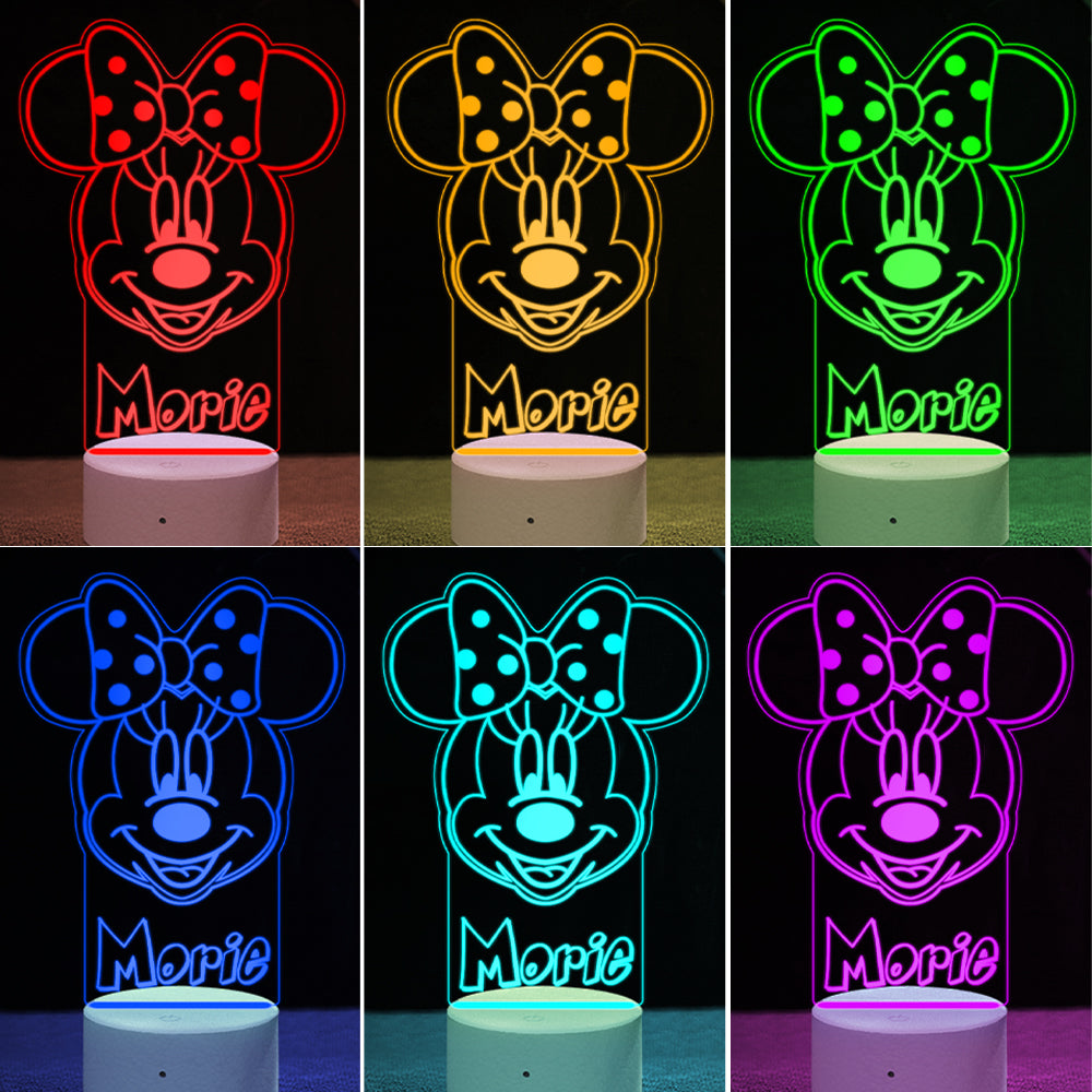 Personalised Kid's Night Light Mickey & Minnie Mouse Bedroom Decor Girls Room Children's Lamps
