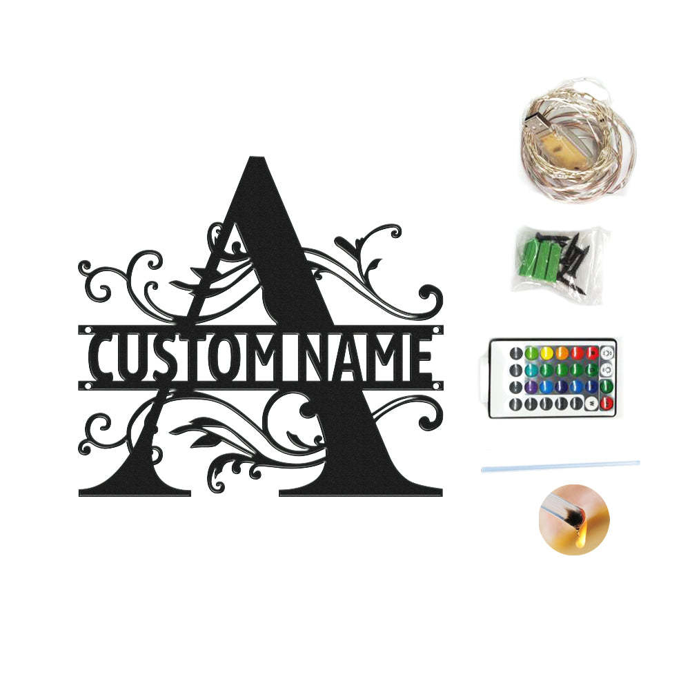 Custom Monogram Name Signs Metal Wall Art LED Lights Home Decor Gift - photomoonlamp