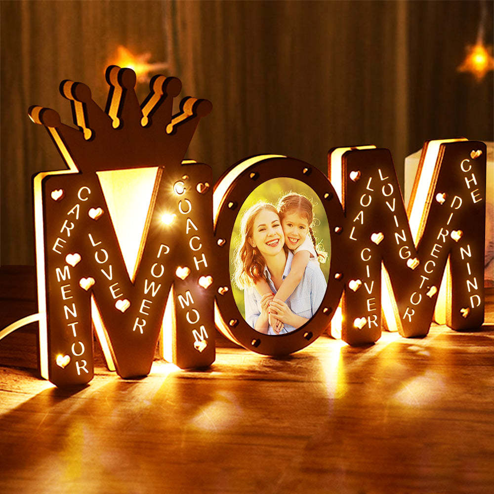 Custom Mom Photo Light Personalized Wood LED Name Lamp Decoration Mother's Day Gifts - photomoonlampau