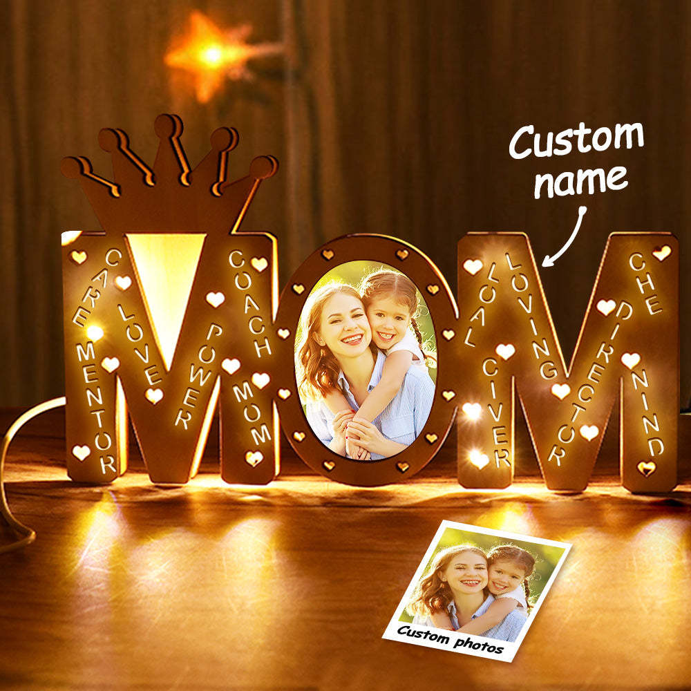 Custom Mom Photo Light Personalized Wood LED Name Lamp Decoration Mother's Day Gifts - photomoonlampau
