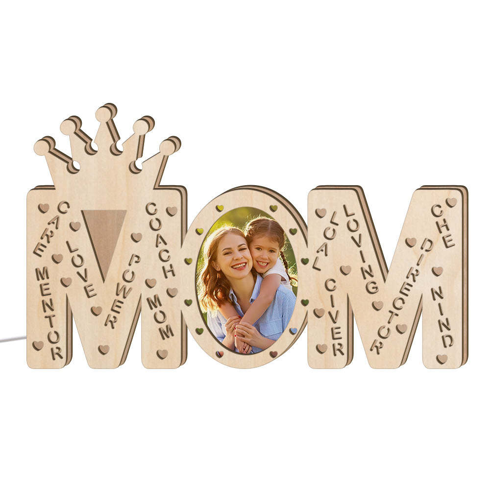 Custom Mom Photo Light Personalized Wood LED Name Lamp Decoration Mother's Day Gifts - photomoonlampau