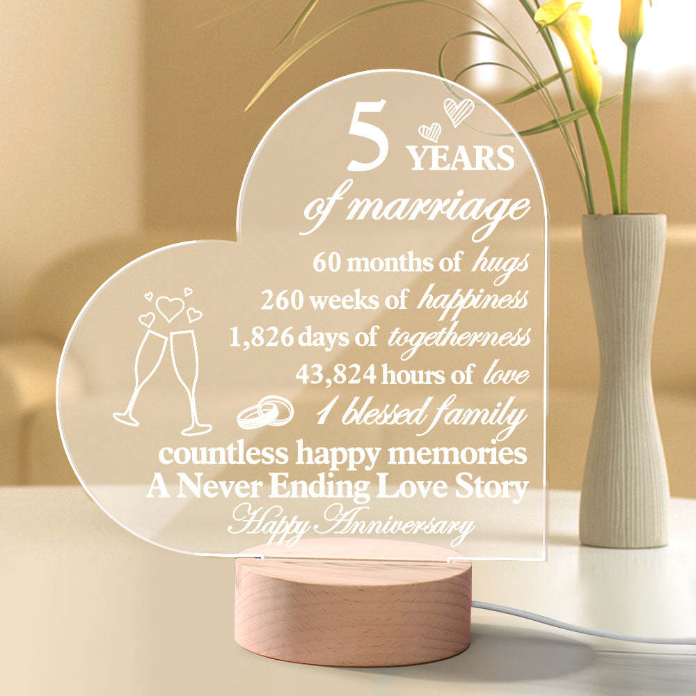 Personalised Anniversary Wedding Night Light Heart Shaped Acrylic Lamp Gifts for Wife Husband - photomoonlampau