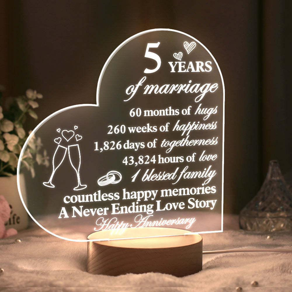 Personalised Anniversary Wedding Night Light Heart Shaped Acrylic Lamp Gifts for Wife Husband - photomoonlampau