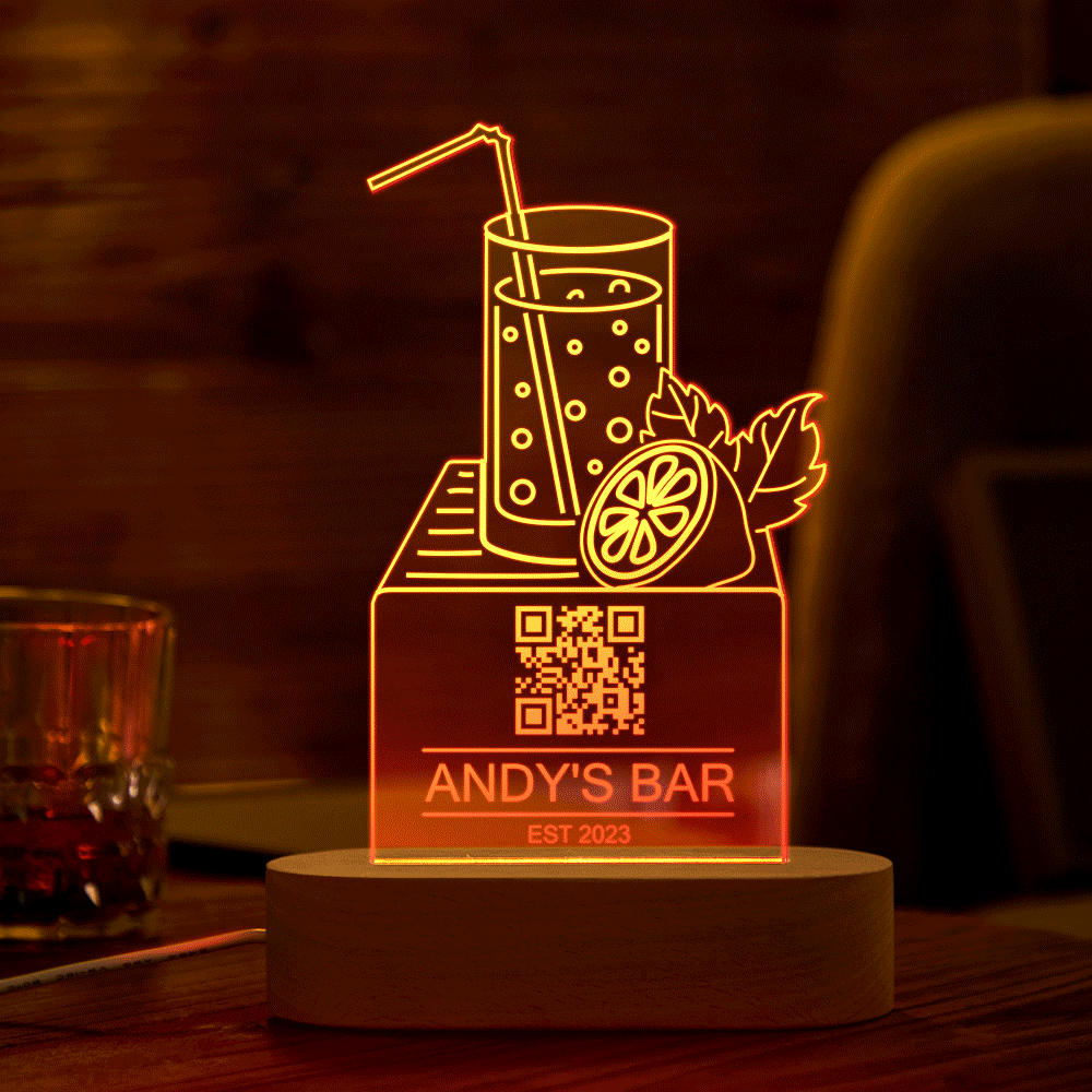 Personalized Qr Code Lemon Juice Night Light 7 Colors Acrylic 3D Lamp Father's Day Gifts - photomoonlampau