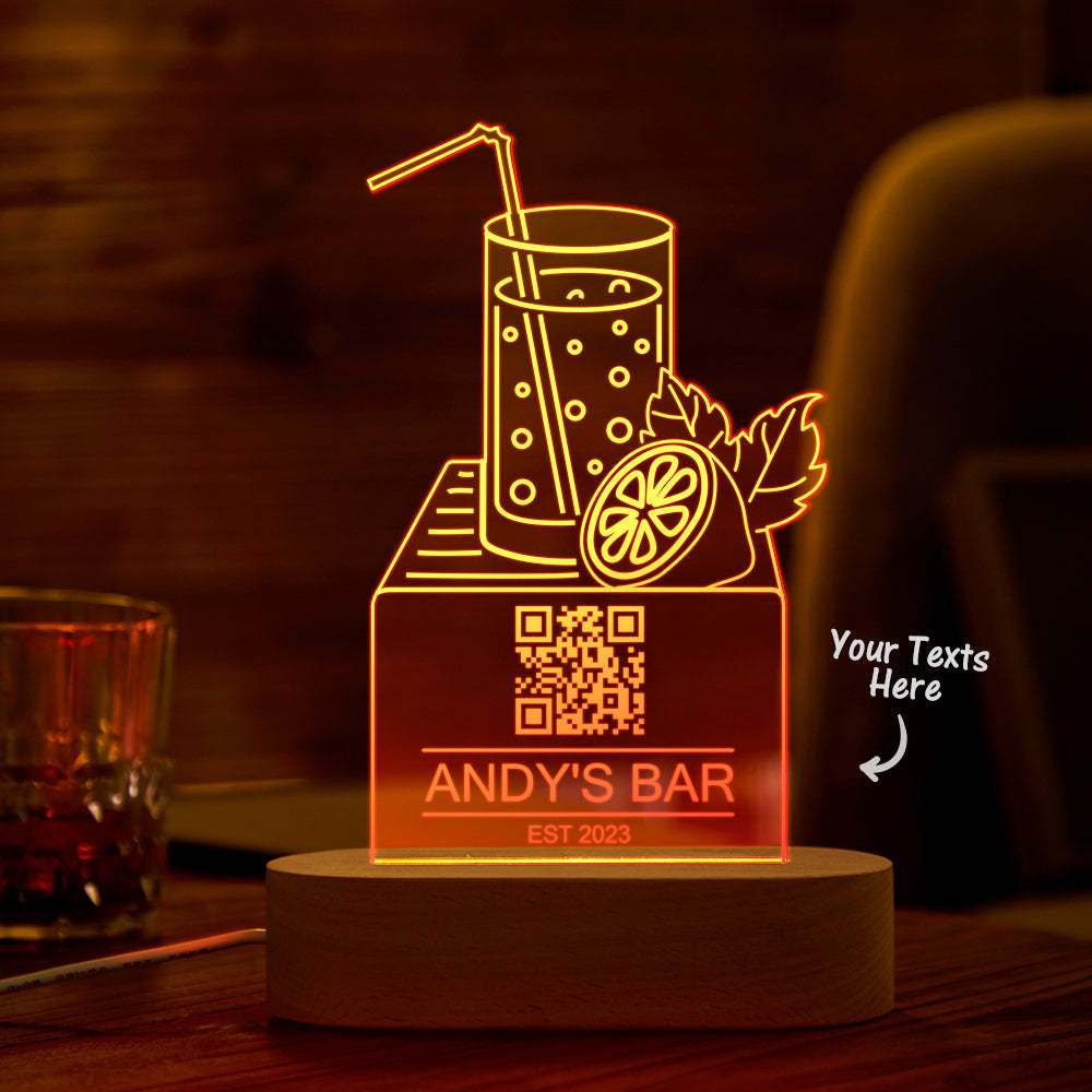 Personalized Qr Code Lemon Juice Night Light 7 Colors Acrylic 3D Lamp Father's Day Gifts - photomoonlampau