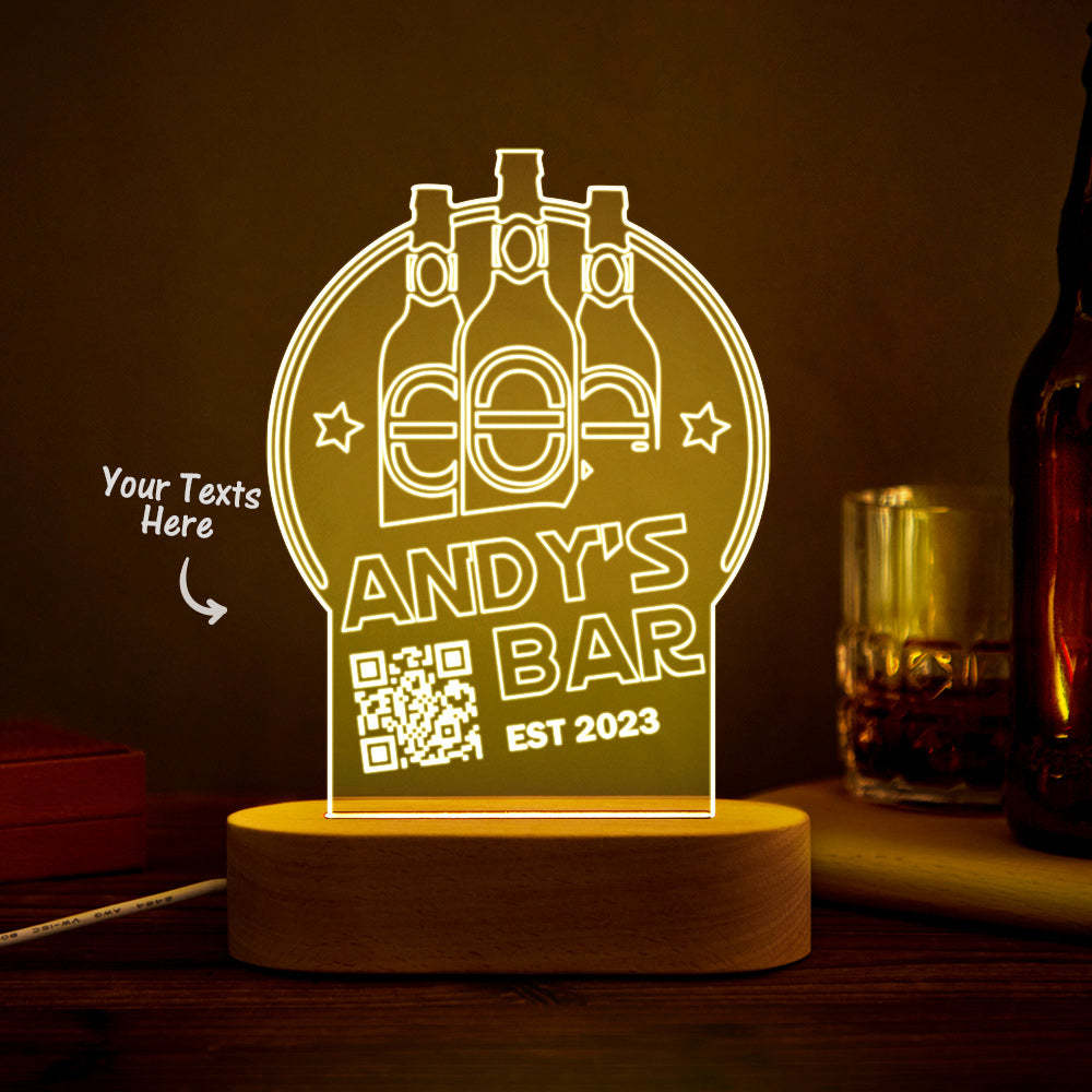 Personalized Qr Code Wine Bottle Night Light 7 Colors Acrylic 3D Lamp Father's Day Gifts - photomoonlampau