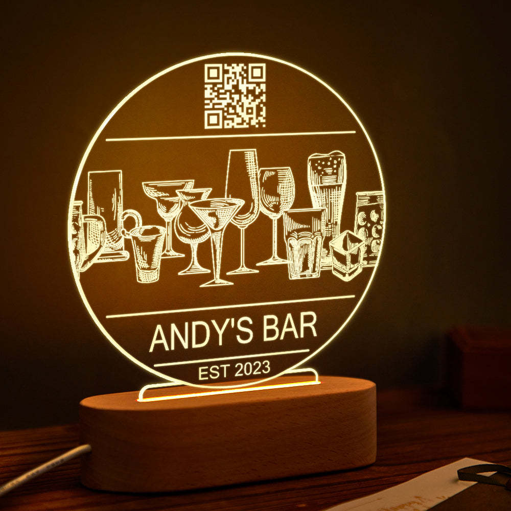 Personalized Qr Code Wine Glass Night Light 7 Colors Acrylic Vintage 3D Lamp Father's Day Gifts - photomoonlampau