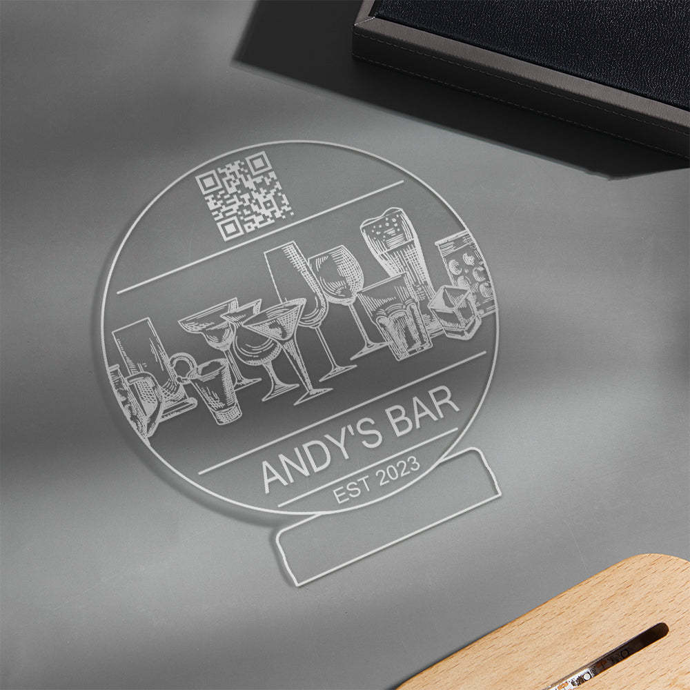 Personalized Qr Code Wine Glass Night Light 7 Colors Acrylic Vintage 3D Lamp Father's Day Gifts - photomoonlampau