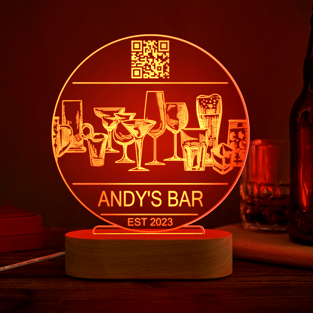 Personalized Qr Code Wine Glass Night Light 7 Colors Acrylic Vintage 3D Lamp Father's Day Gifts - photomoonlampau