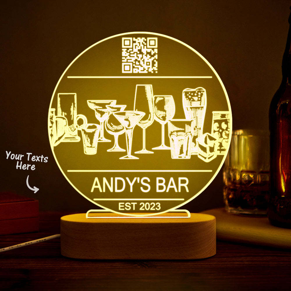 Personalized Qr Code Wine Glass Night Light 7 Colors Acrylic Vintage 3D Lamp Father's Day Gifts - photomoonlampau