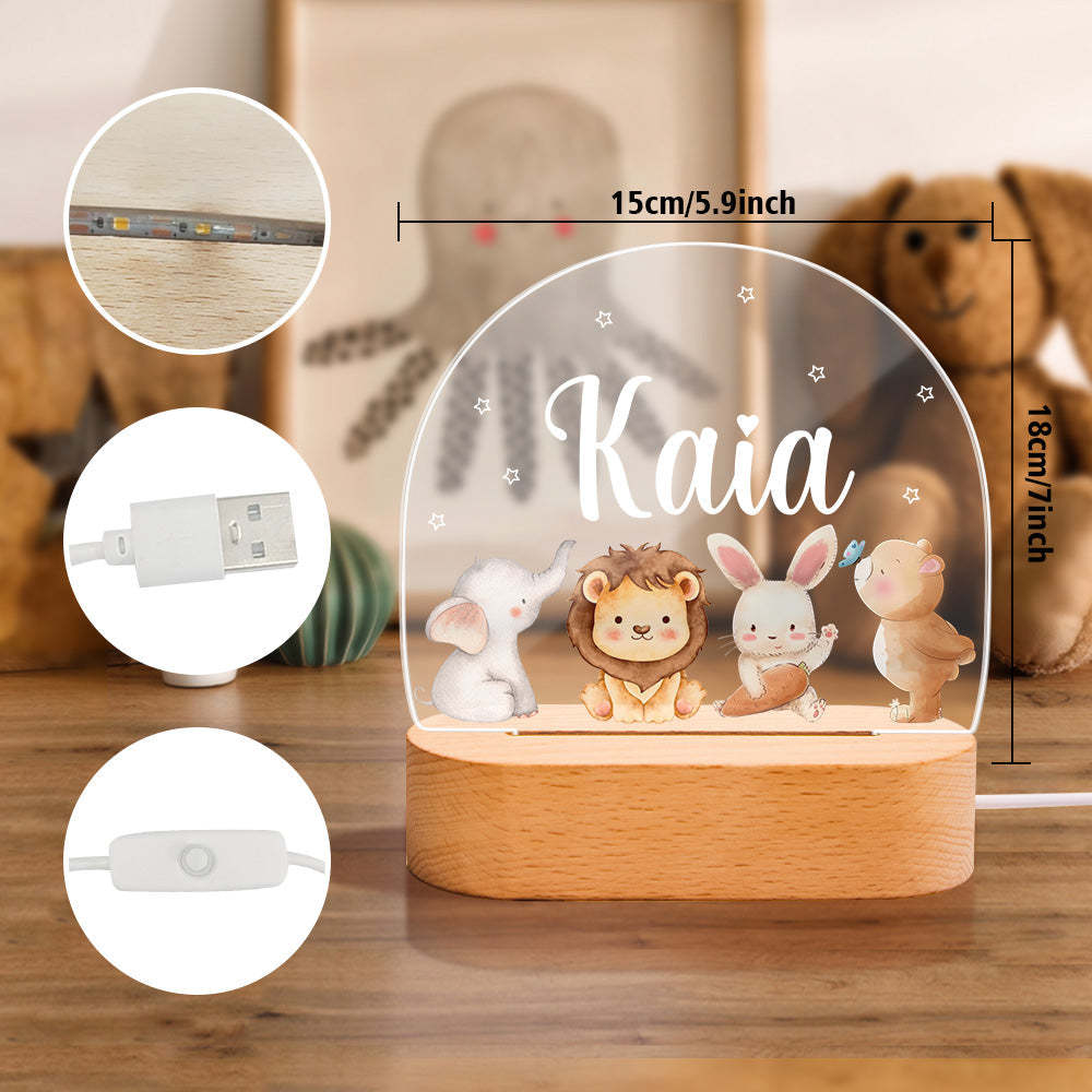 Personalized Name Cute Animals Night Light Custom Name Nursery Room Lamp Gift For Kids - photomoonlampau