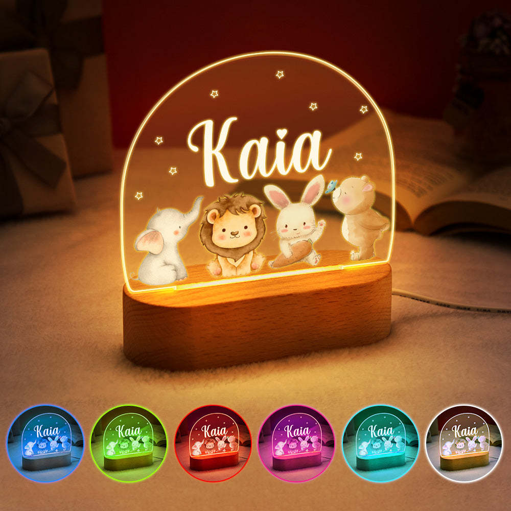 Personalized Name Cute Animals Night Light Custom Name Nursery Room Lamp Gift For Kids - photomoonlampau