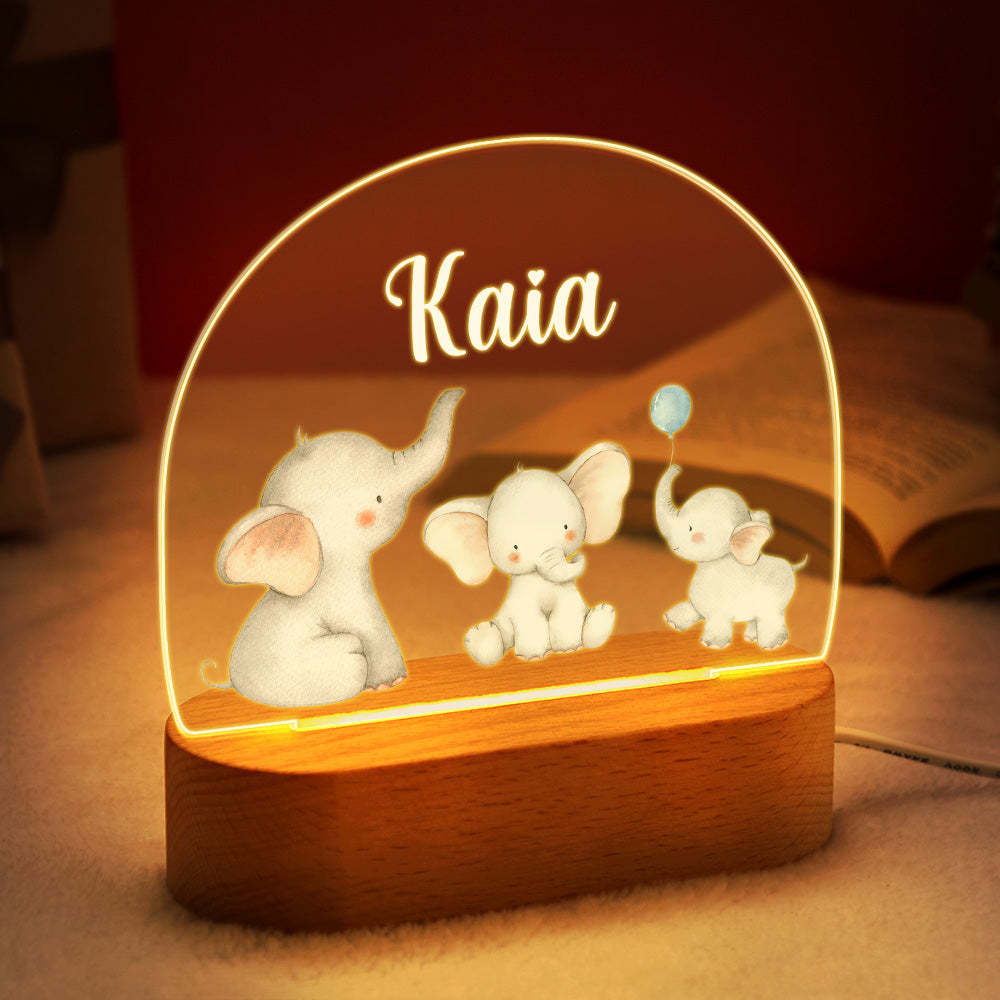 Personalized Name Baby Elephant Night Light Custom Name Nursery Room Lamp Gift For Kids - photomoonlampau