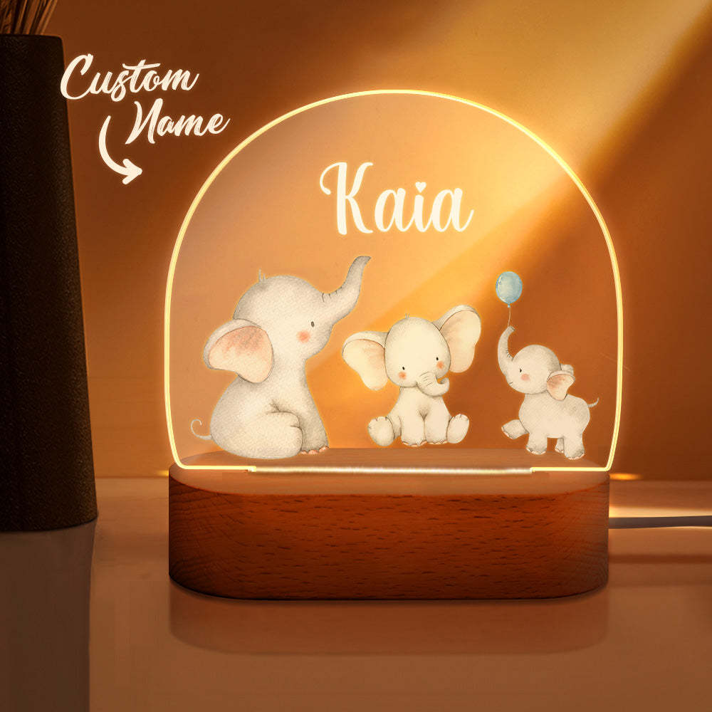 Personalized Name Baby Elephant Night Light Custom Name Nursery Room Lamp Gift For Kids - photomoonlampau