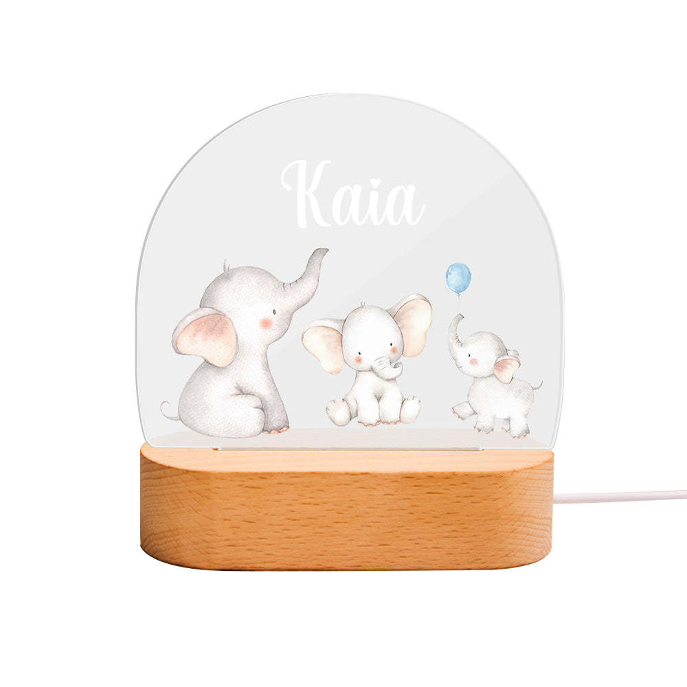 Personalized Name Baby Elephant Night Light Custom Name Nursery Room Lamp Gift For Kids - photomoonlampau