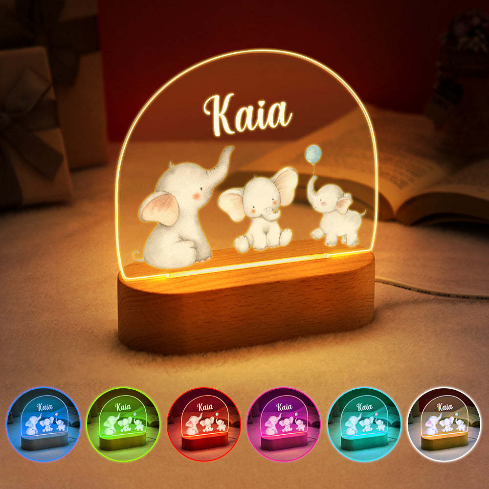 Personalized Name Baby Elephant Night Light Custom Name Nursery Room Lamp Gift For Kids - photomoonlampau