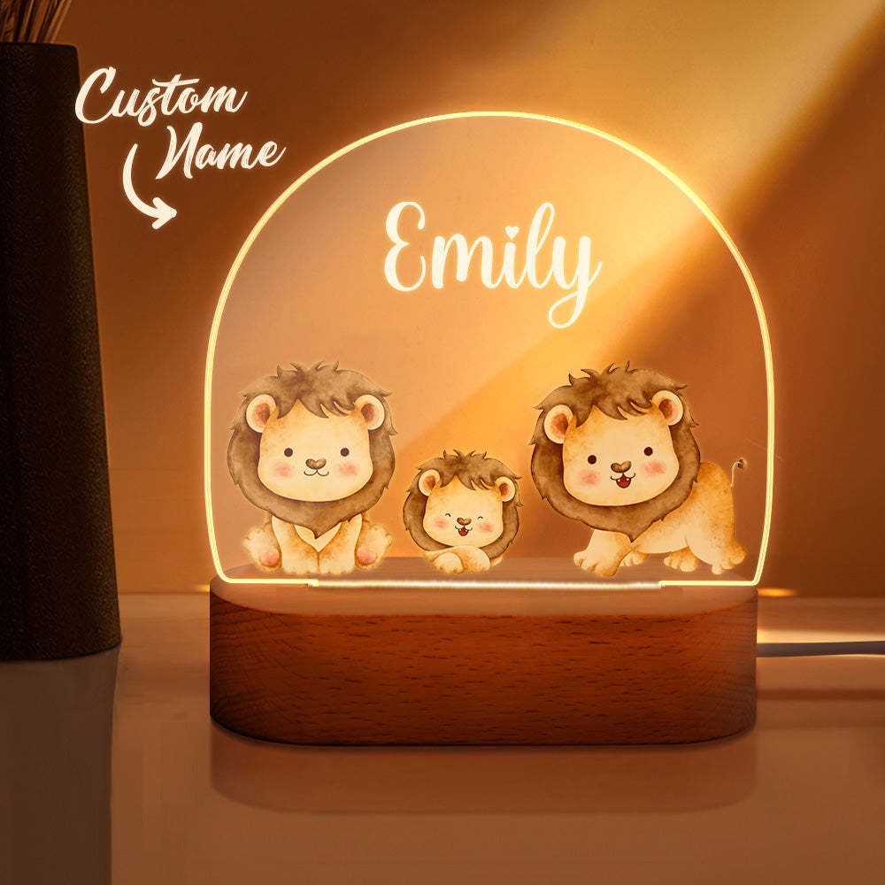 Personalized Name Cute Lion Night Light Custom Name Nursery Room Lamp Gift For Kids - photomoonlampau