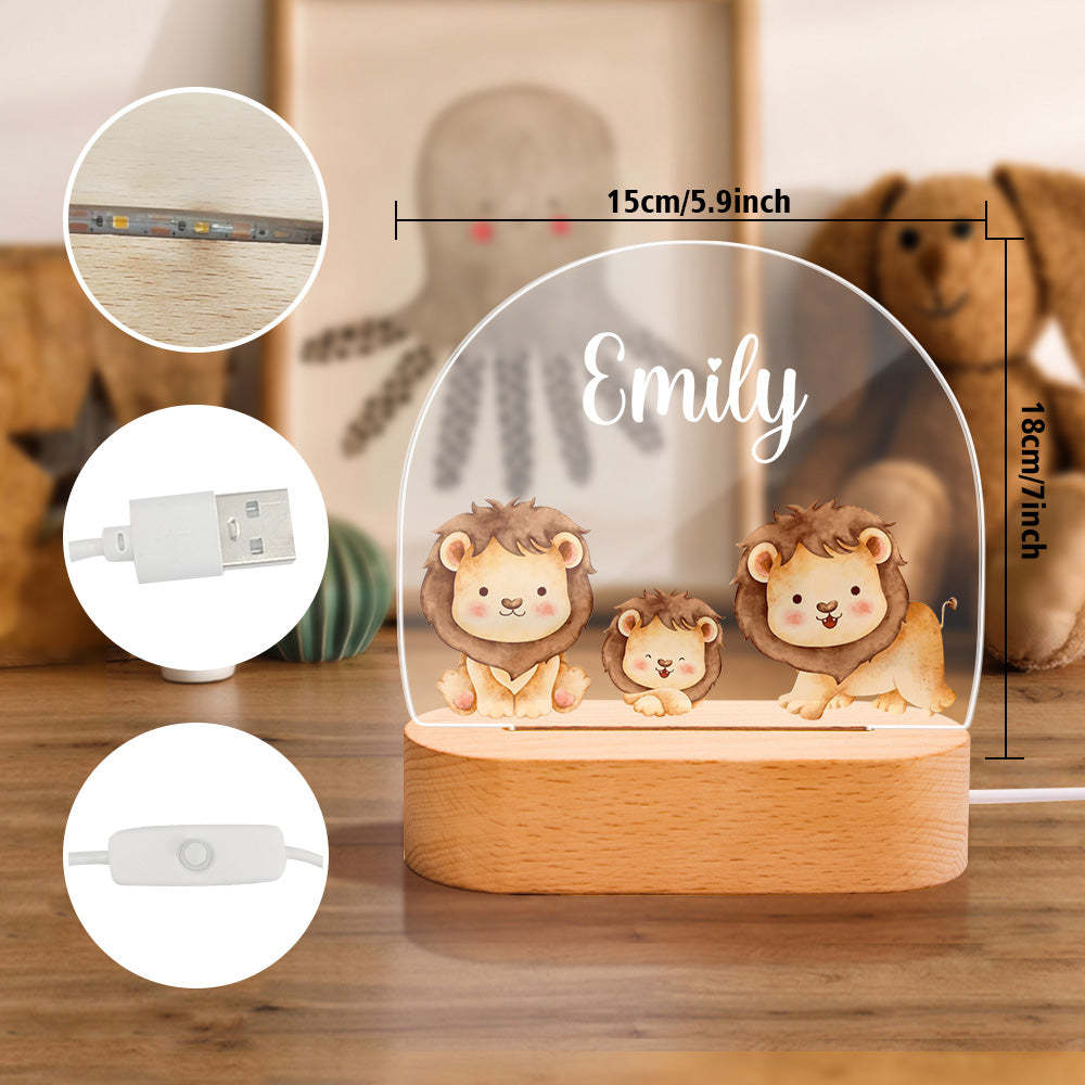 Personalized Name Cute Lion Night Light Custom Name Nursery Room Lamp Gift For Kids - photomoonlampau