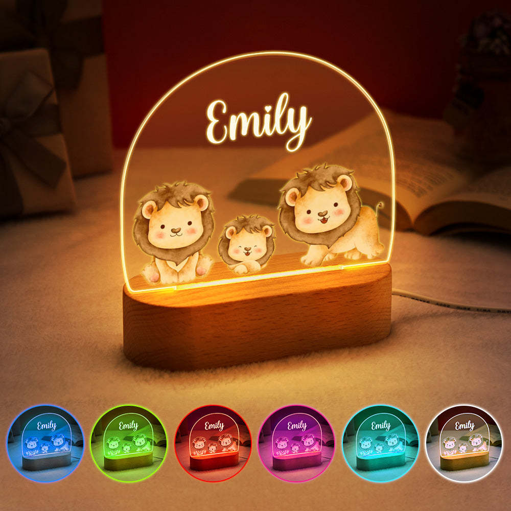 Personalized Name Cute Lion Night Light Custom Name Nursery Room Lamp Gift For Kids - photomoonlampau