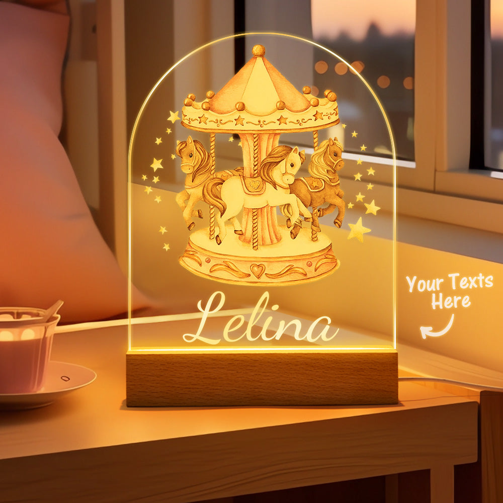 Custom Name Nursery Night Light Personalised Pink Horse Carousel For Newborn Night Light baby Birthday Gift