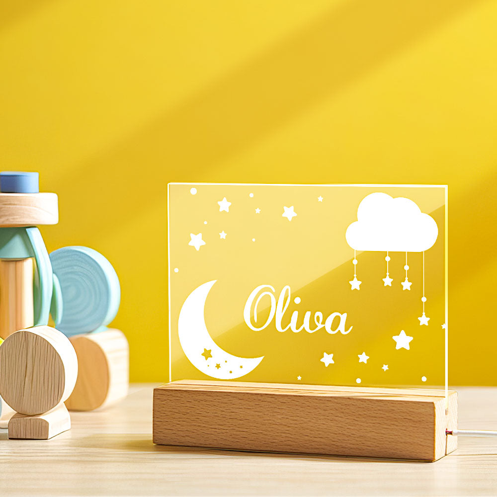 Custom Stars And Moon Name Lamp Personalized Cloud Night Light Nursery Room Gift for Kids
