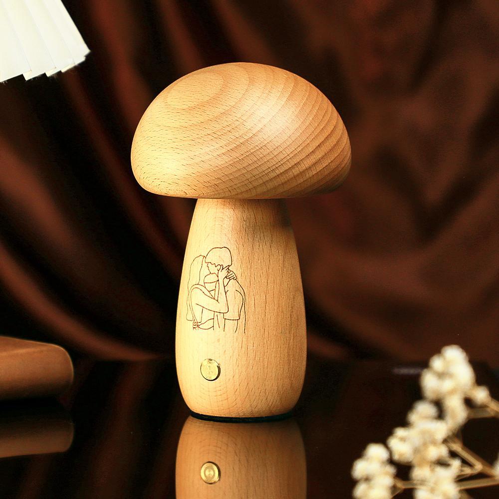 Real Handmade Solid Wood Mushroom Lamp Bedside Ambient Mushroom Night light Cute Little Mushroom Customize photo Gift for Family - photomoonlampau