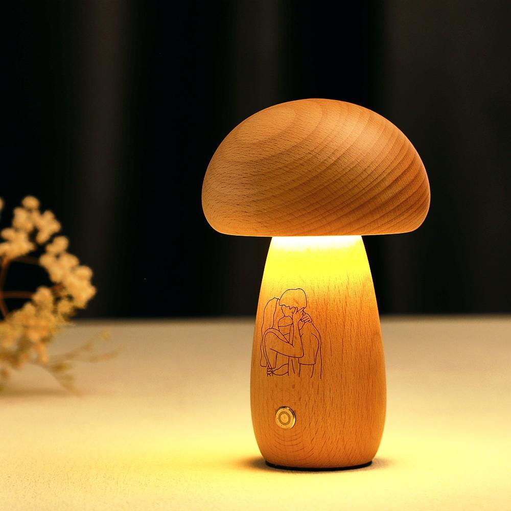 Real Handmade Solid Wood Mushroom Lamp Bedside Ambient Mushroom Night light Cute Little Mushroom Customize photo Gift for Family - photomoonlampau