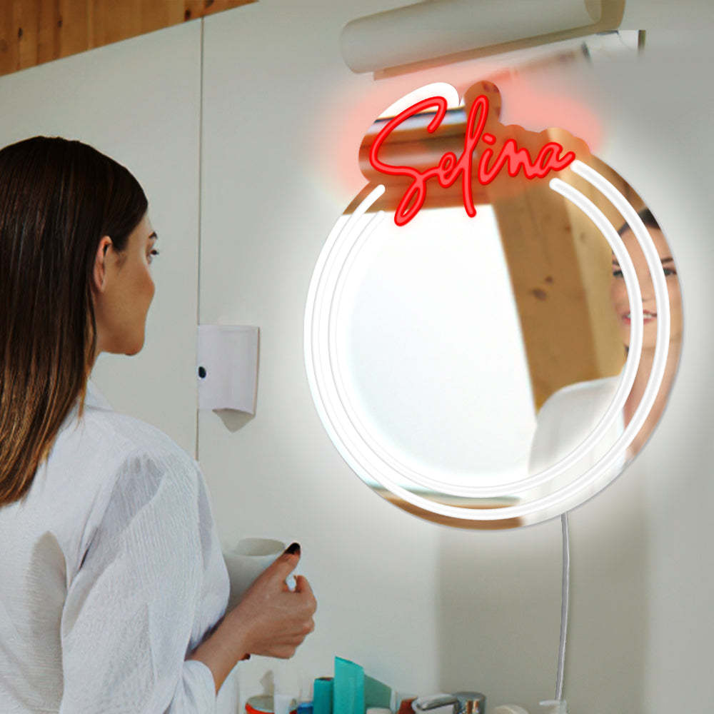 Personalised Name Mirror Light for Wall Custom Color Neon Mirror LED Dimmable Light Birthday Party Wedding Gift - photomoonlampau