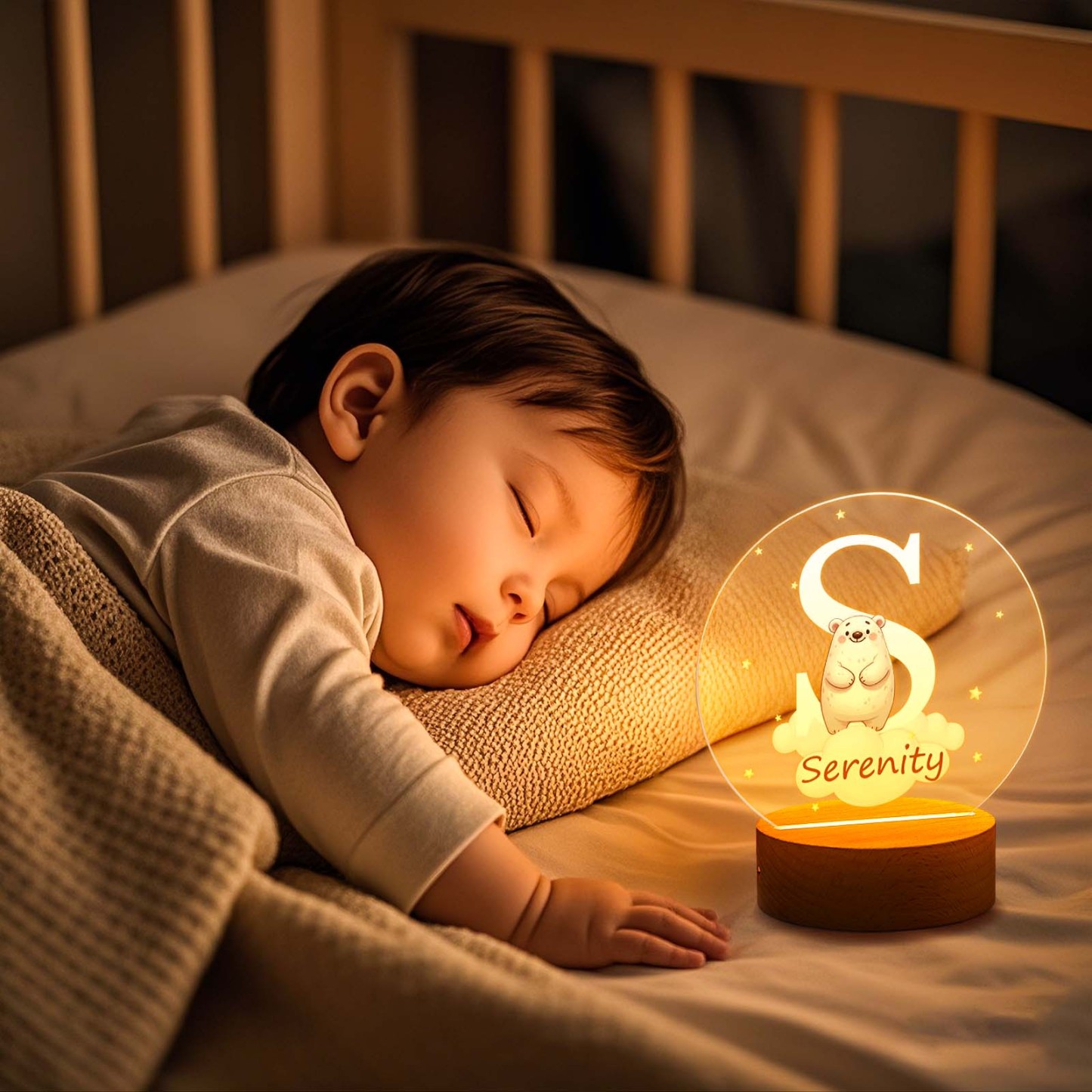 Personalized Fantasy Star Cloud Cute Forest Animal Initial Name LED Night Light with Wooden Base Nursery Decor Birthday Baby Shower Gift for Kids - photomoonlampau