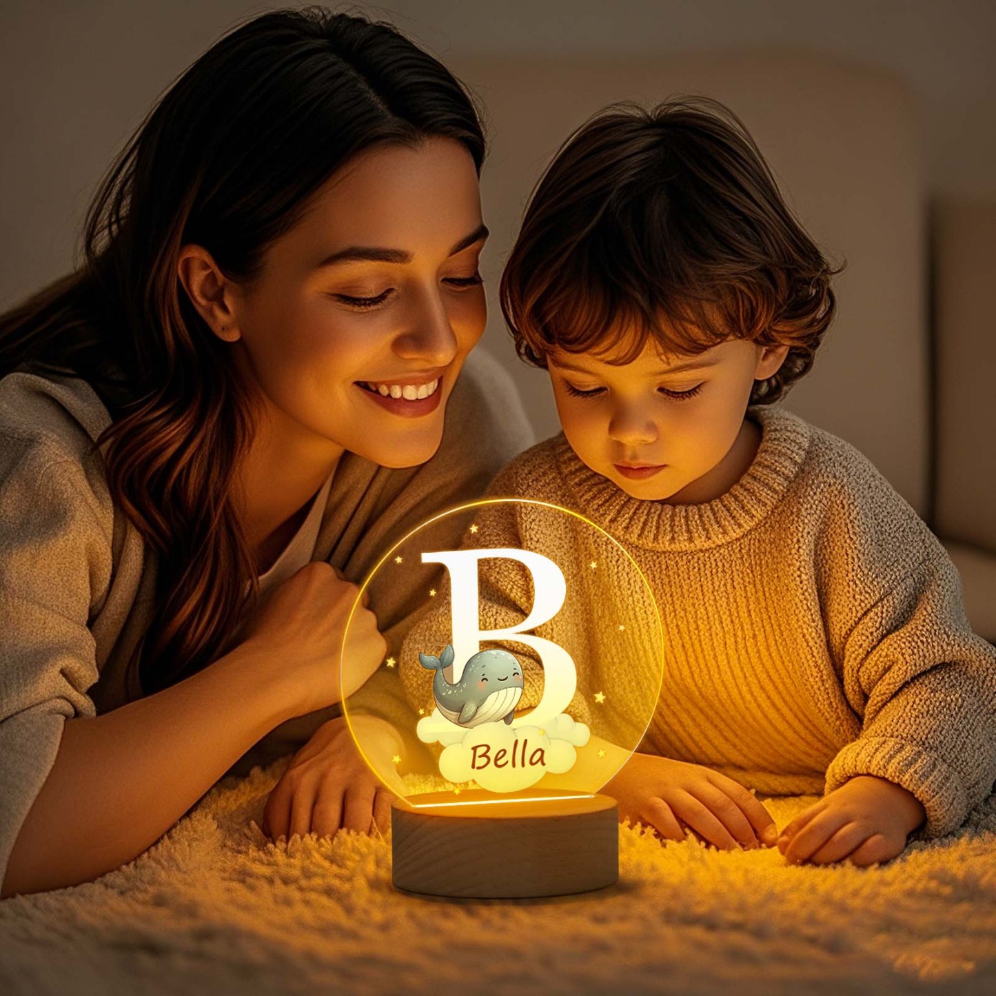 Personalized Fantasy Star Cloud Cute Forest Animal Initial Name LED Night Light with Wooden Base Nursery Decor Birthday Baby Shower Gift for Kids - photomoonlampau