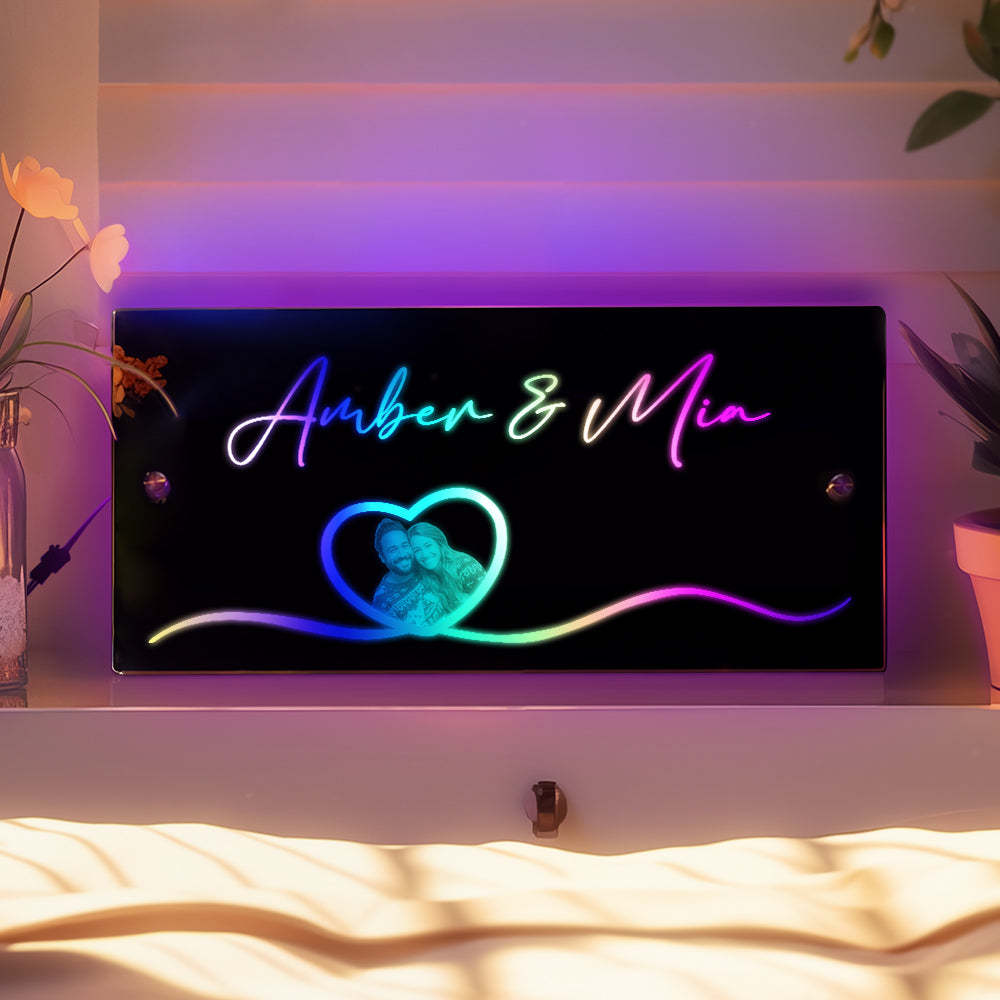 Valentine's Day Decorations Personalized Photo Name Mirror Light Heart Couple Gift - photomoonlampau