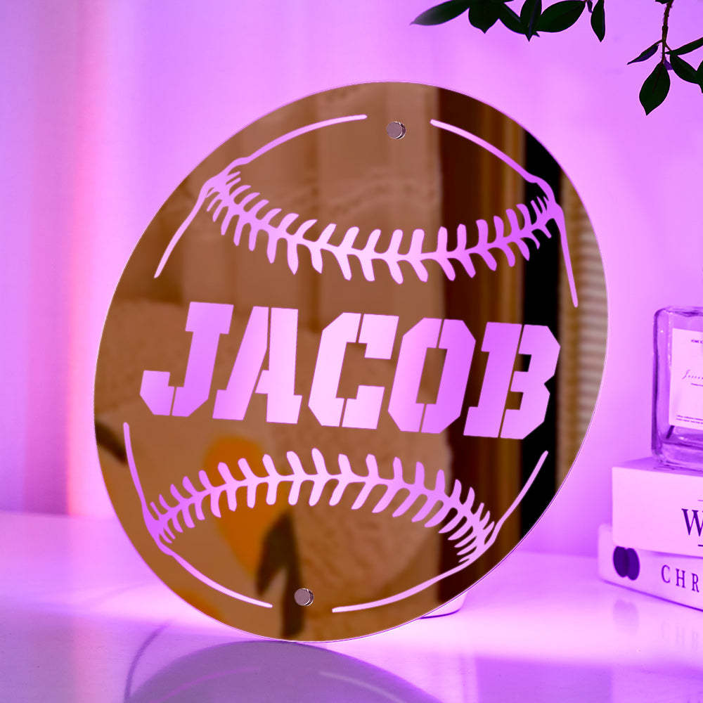 Personalized Name Baseball Mirror Light Gift for Boyfriend - photomoonlampau