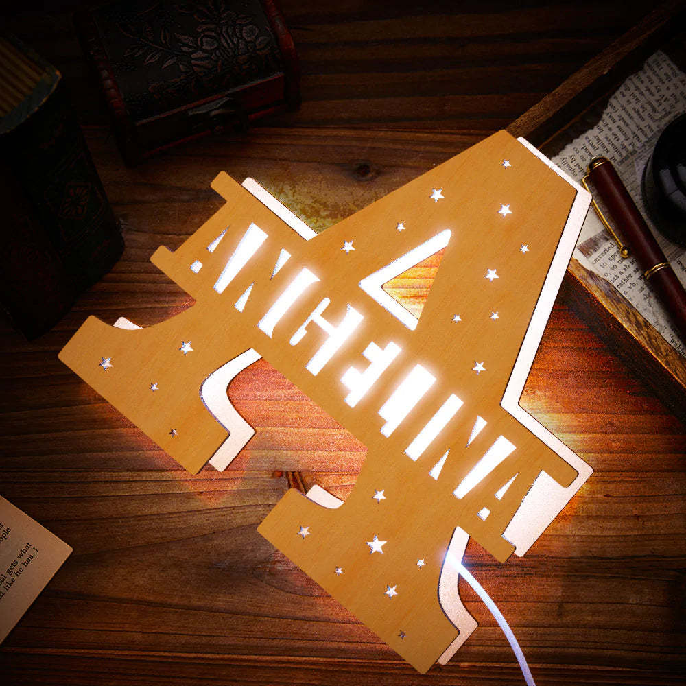 Personalised Initial Name Wooden Night Light Custom Letter Lamp Room Decor - photomoonlampau