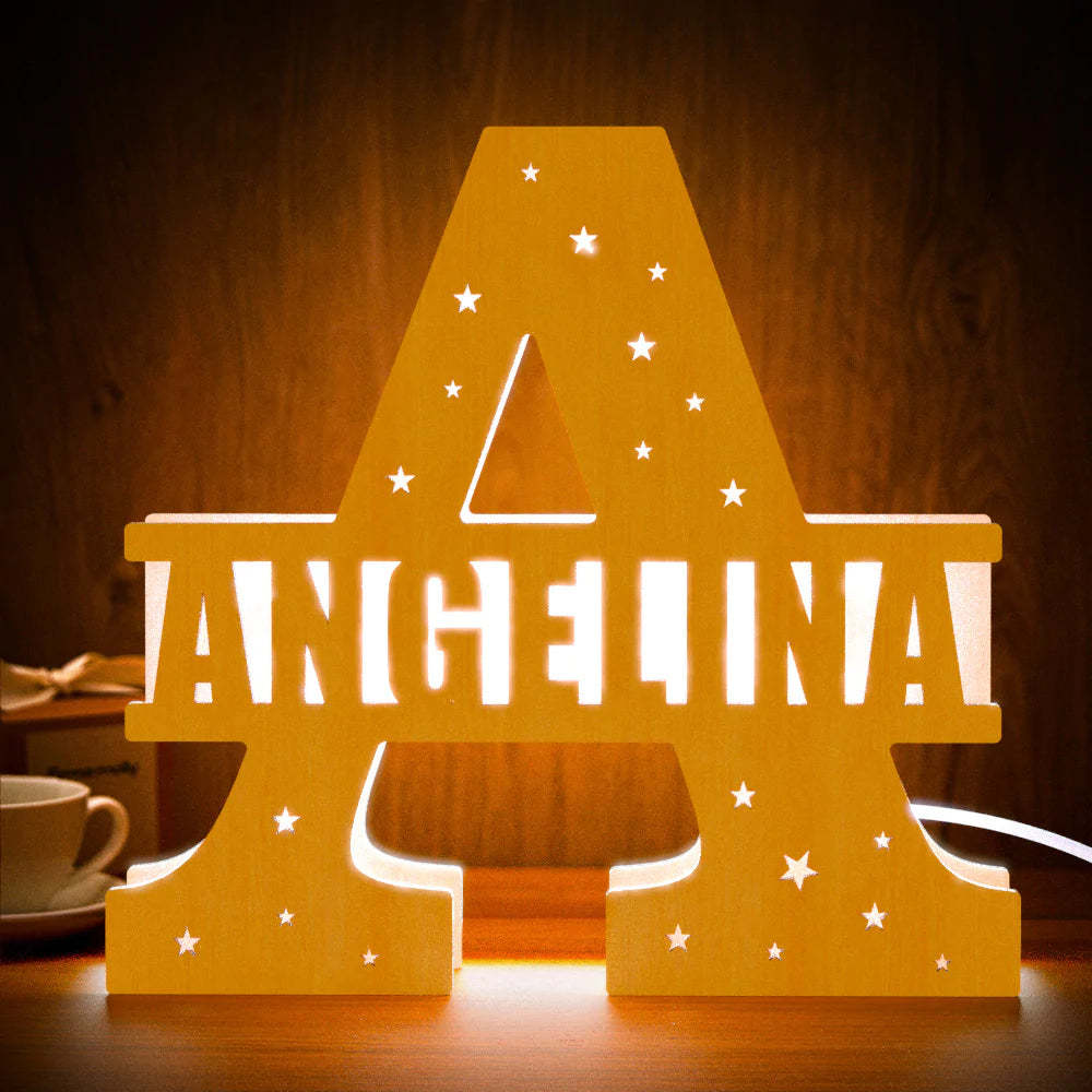 Personalised Initial Name Wooden Night Light Custom Letter Lamp Room Decor - photomoonlampau