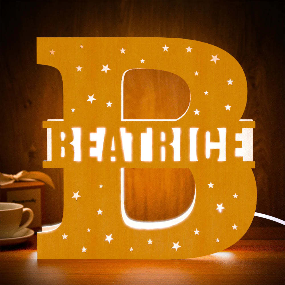 Personalised Initial Name Wooden Night Light Custom Letter Lamp Room Decor - photomoonlampau