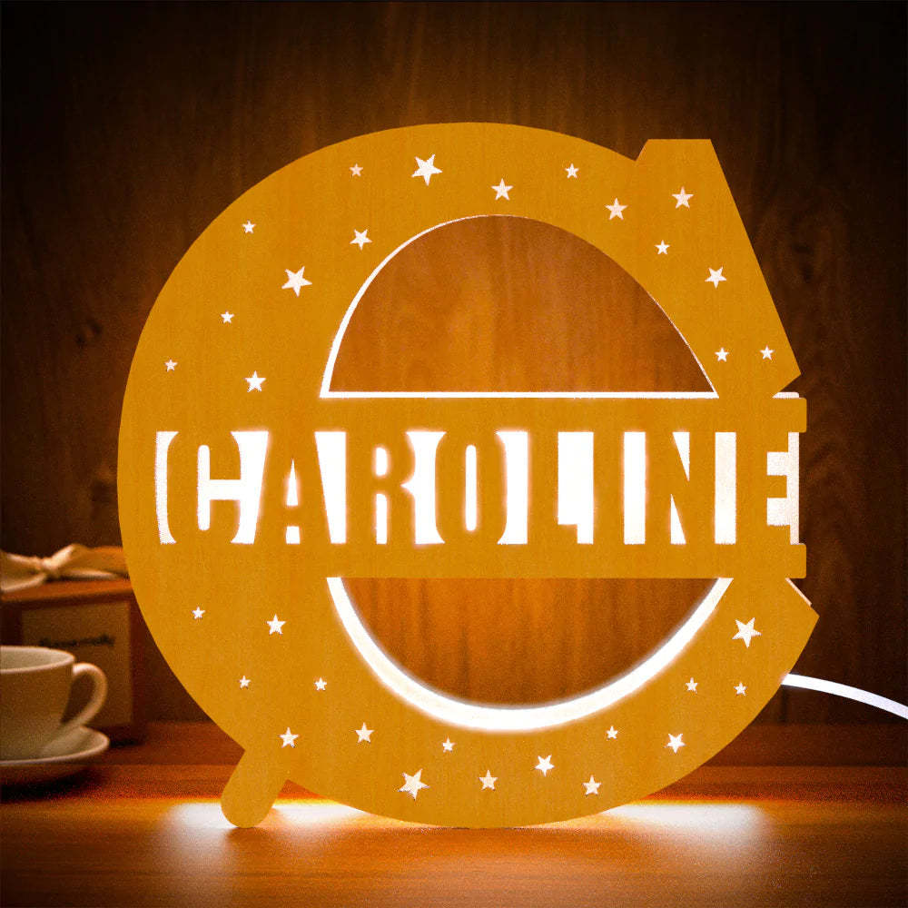 Personalised Initial Name Wooden Night Light Custom Letter Lamp Room Decor - photomoonlampau