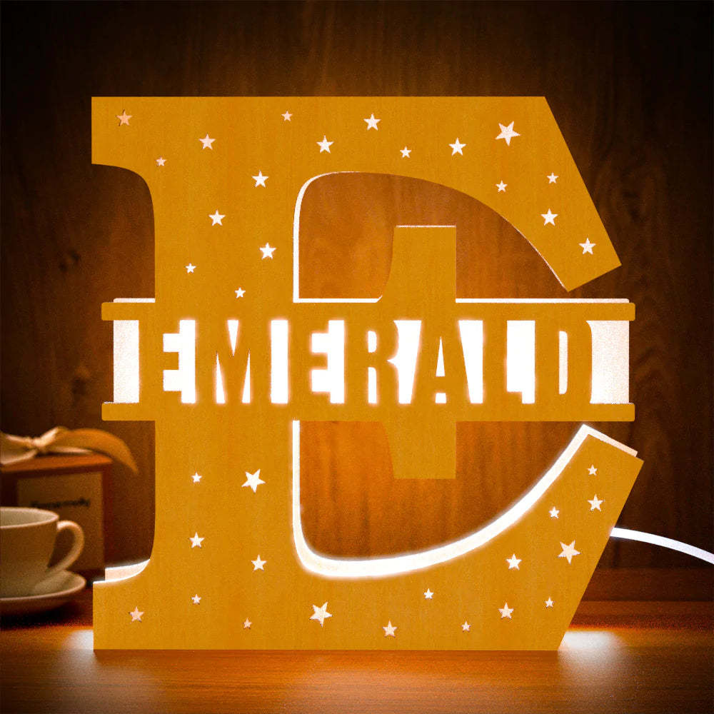 Personalised Initial Name Wooden Night Light Custom Letter Lamp Room Decor - photomoonlampau