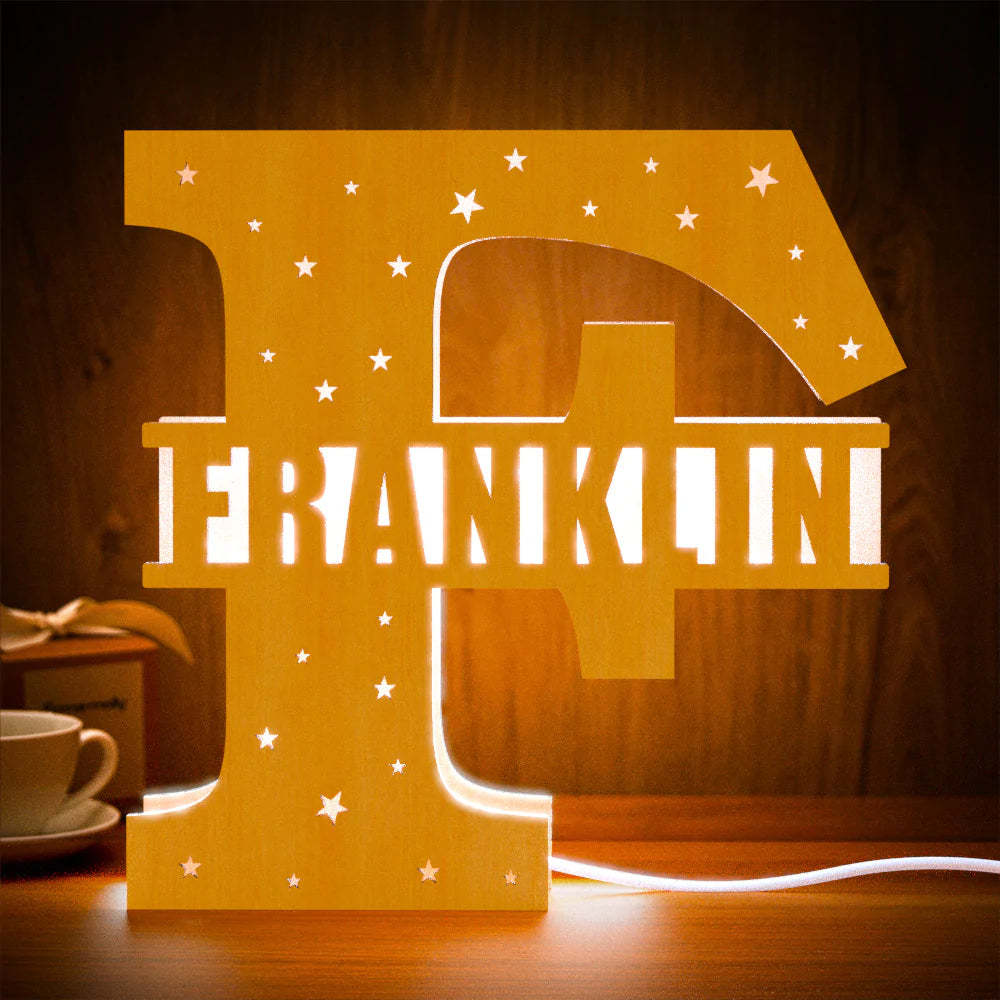 Personalised Initial Name Wooden Night Light Custom Letter Lamp Room Decor - photomoonlampau