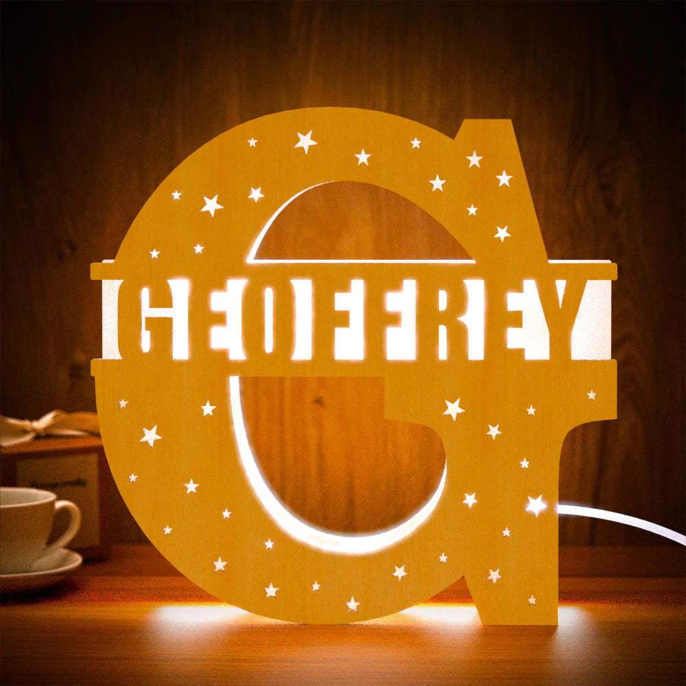 Personalised Initial Name Wooden Night Light Custom Letter Lamp Room Decor - photomoonlampau