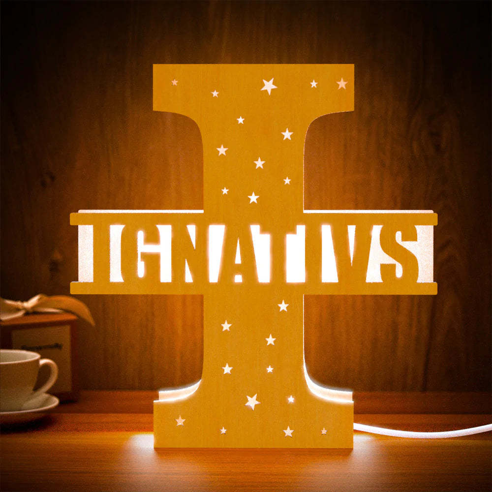 Personalised Initial Name Wooden Night Light Custom Letter Lamp Room Decor - photomoonlampau