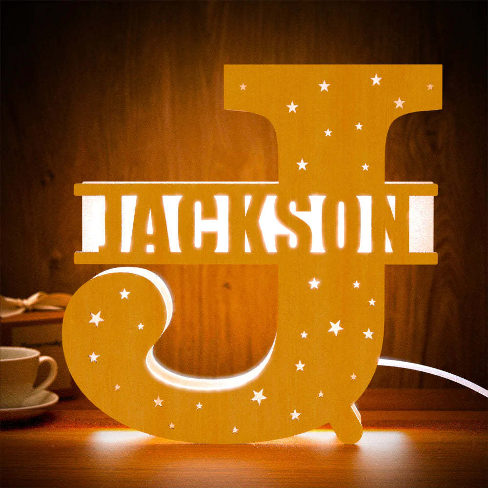 Personalised Initial Name Wooden Night Light Custom Letter Lamp Room Decor - photomoonlampau
